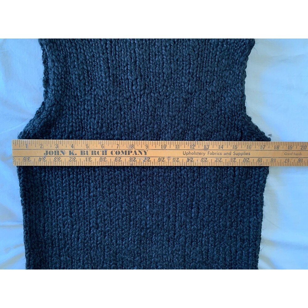 Express Chunky Wool Blend HandKnit Sweater Large Black Sleeveless Mock Neck 90s - Picture 7 of 10